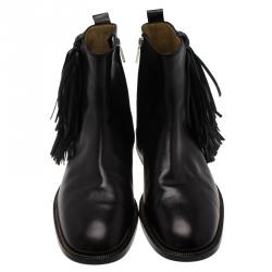Pre Owned Christian Louboutin Black Leather Fringe Chelsea Boots Size 42