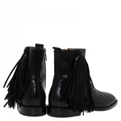 Pre Owned Christian Louboutin Black Leather Fringe Chelsea Boots Size 42