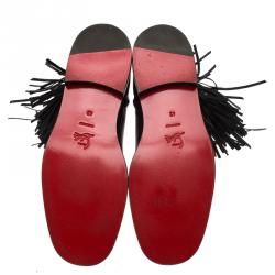 Pre Owned Christian Louboutin Black Leather Fringe Chelsea Boots Size 42