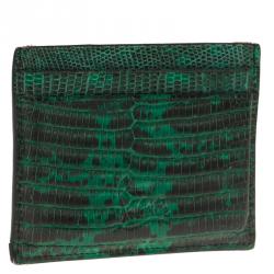 Pre Owned Christian Louboutin Green Lizard Embossed Leather Kios Card Holder
