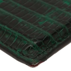 Pre Owned Christian Louboutin Green Lizard Embossed Leather Kios Card Holder