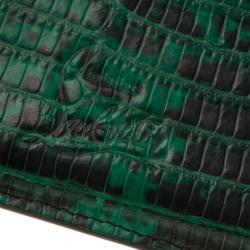 Pre Owned Christian Louboutin Green Lizard Embossed Leather Kios Card Holder