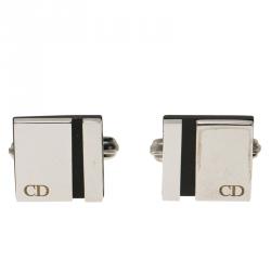 Pre Owned Dior Silver and Black Stainless Steel Cassic Cufflinks