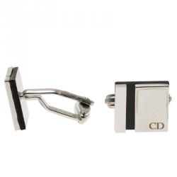 Pre Owned Dior Silver and Black Stainless Steel Cassic Cufflinks