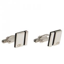 Pre Owned Dior Silver and Black Stainless Steel Cassic Cufflinks