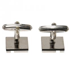 Pre Owned Dior Silver and Black Stainless Steel Cassic Cufflinks