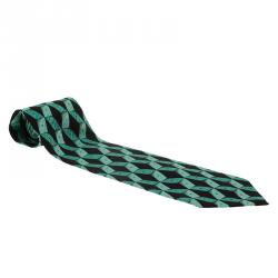 Dior Turquoise and Black Printed Silk Tie