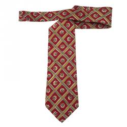 Pre Owned Dior Red Floral Print Silk Tie