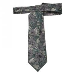 Pre Owned Dior Green Metallic Floral Print Silk Tie