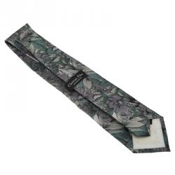 Pre Owned Dior Green Metallic Floral Print Silk Tie