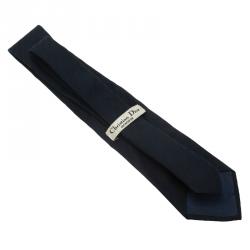 Pre Owned Dior Navy Blue Logo Silk Tie