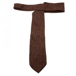 Pre Owned Dior Brown and Green Printed Silk Tie