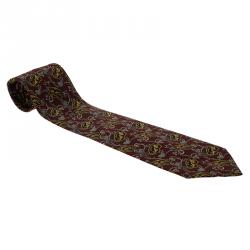 Pre Owned Dior Maroon Printed Silk Tie
