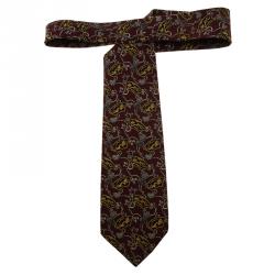 Pre Owned Dior Maroon Printed Silk Tie