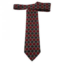 Pre Owned Dior Red and Blue Printed Silk Tie