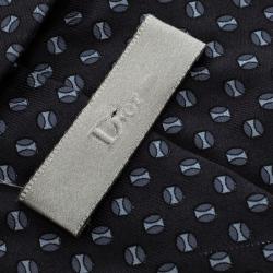 Dior Navy Blue Printed Silk Traditional Tie
