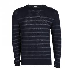 Dior Navy Blue Striped Perforated Knit Sweater L