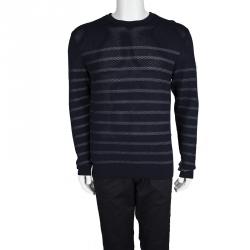 Dior Navy Blue Striped Perforated Knit Sweater L