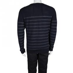 Dior Navy Blue Striped Perforated Knit Sweater L