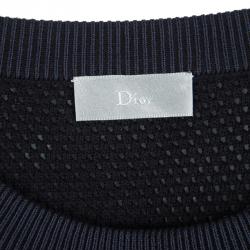 Dior Navy Blue Striped Perforated Knit Sweater L