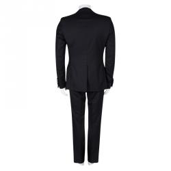 Dior Black Wool Satin Panel Detail Regular Fit Tailored Suit L