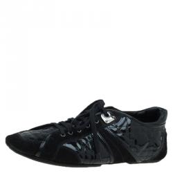 Dior Black Cannage Patent and Suede Sneakers Size 40