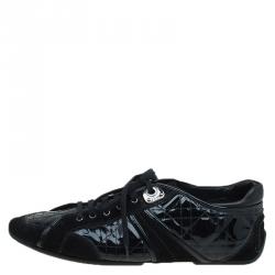 Dior Black Cannage Patent and Suede Sneakers Size 40