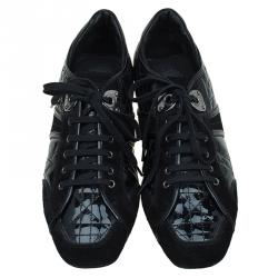 Dior Black Cannage Patent and Suede Sneakers Size 40