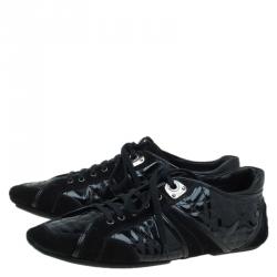 Dior Black Cannage Patent and Suede Sneakers Size 40