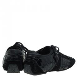 Dior Black Cannage Patent and Suede Sneakers Size 40