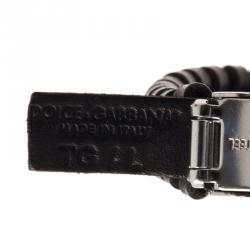 Dolce & Gabbana Woven Black Leather Silver Tone Bracelet Size L