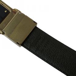 Pre Owned Dolce and Gabbana Burgundy and Green Logo Plaque Reversible Belt 110CM