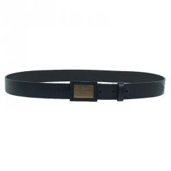 Pre Owned Dolce and Gabbana Black Leather Logo Plaque Belt 100CM