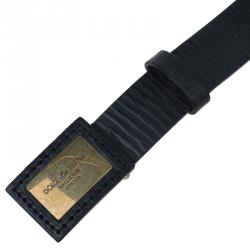 Pre Owned Dolce and Gabbana Black Leather Logo Plaque Belt 100CM