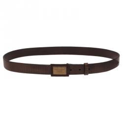 Pre Owned Dolce and Gabbana Brown Leather Continuity Logo Plaque Belt Size 95 