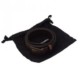 Pre Owned Dolce and Gabbana Brown Leather Continuity Logo Plaque Belt Size 95 