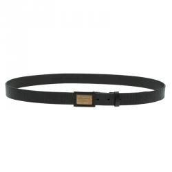Pre Owned Dolce and Gabbana Black Leather Logo Plaque Belt 105CM