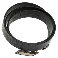Pre Owned Dolce and Gabbana Black Leather Logo Plaque Belt 105CM