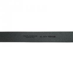 Pre Owned Dolce and Gabbana Black Leather Logo Plaque Belt 105CM