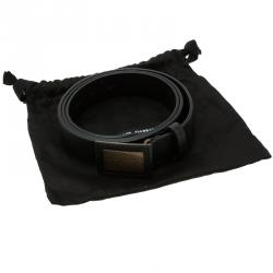Pre Owned Dolce and Gabbana Black Leather Logo Plaque Belt 105CM