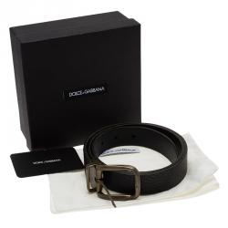Pre Owned Dolce and Gabbana Black Pebbled Leather Classic Belt 90CM