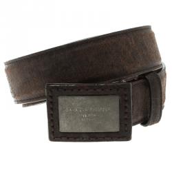 Pre Owned حزام دولتشي أند غابانا بوجهين وإبزيم بادج جلد بني داكن 100 سم