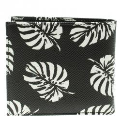 Dolce and Gabbana Black Leaf print Leather Bifold Wallet
