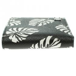 Dolce and Gabbana Black Leaf print Leather Bifold Wallet