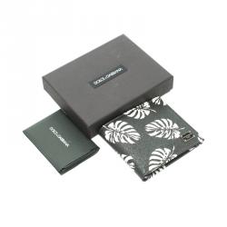 Dolce and Gabbana Black Leaf print Leather Bifold Wallet