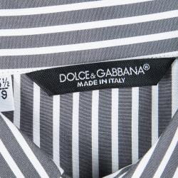 مملوكة مسبقًا Dolce and Gabbana Grey and White Striped Cotton Short Sleeve Shirt M