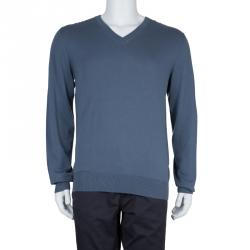 Pre Owned Dolce and Gabbana Grey V-Neck Sweater L