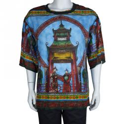 Pre Owned تيشيرت دولتشي أند غابانا كتان مطبوع متعدد الألوان XXL