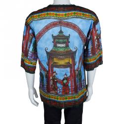 Pre Owned تيشيرت دولتشي أند غابانا كتان مطبوع متعدد الألوان XXL