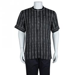 Pre Owned Dolce And Gabbana Monochrome Striped Short Sleeve Linen Shirt XL